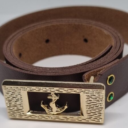 Lady's Belt with Anchor Buckle and diamante rivets - dark brown with green diamantes