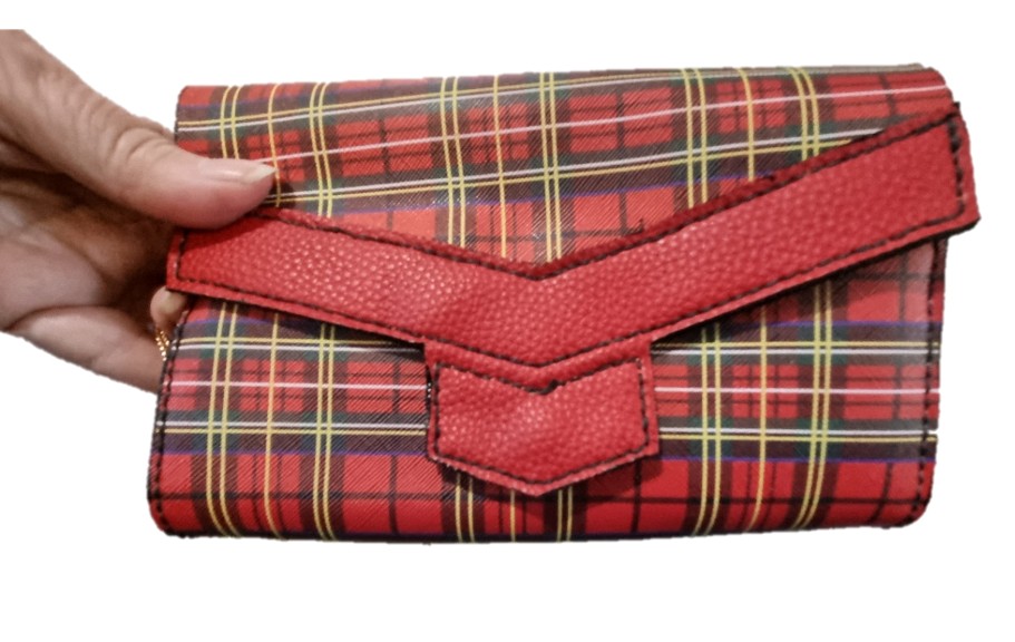 Red and Yeellow tartan clutch bag