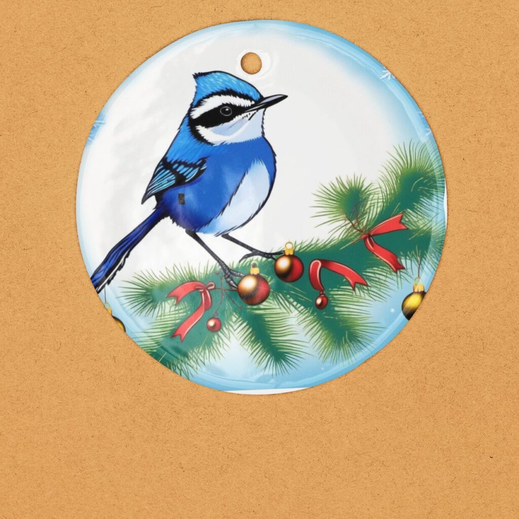 Blue Wren ceramic Christmas ornament