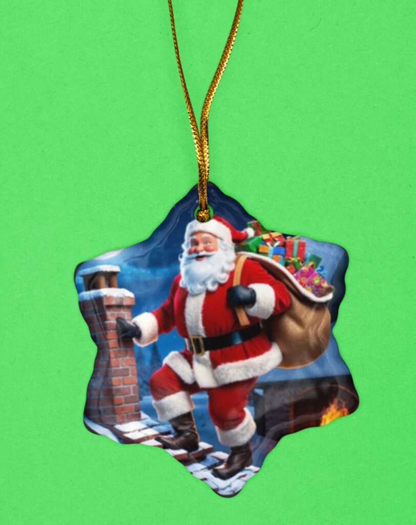 Santa on the roof cermaic star shaped Christmas ornament