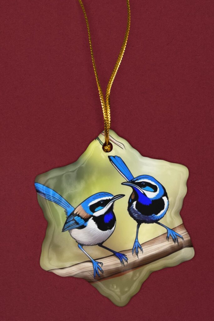 Two-blue-wrens-Australian-Christmas-ornament-star-shaped