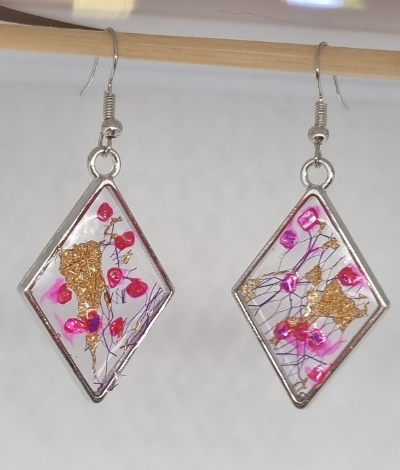 Resin art earrings - diamond pink