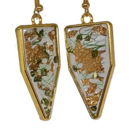 Handmade Resin Art Gold Lace & Green Stone Arrow Earrings 🌿